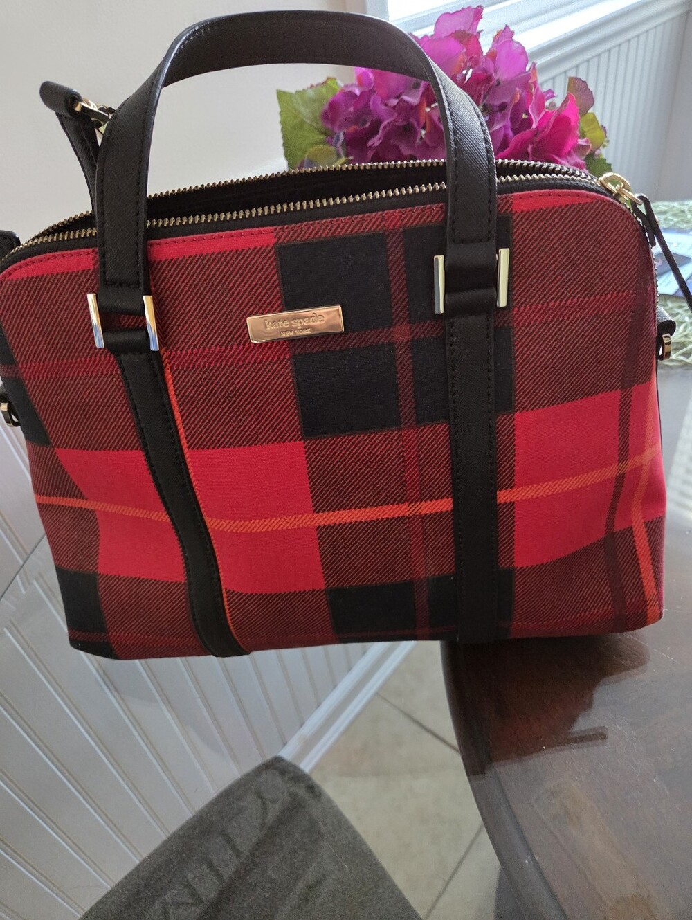 Kate Spade Red Plaid Satchel/Crossbody Excellent